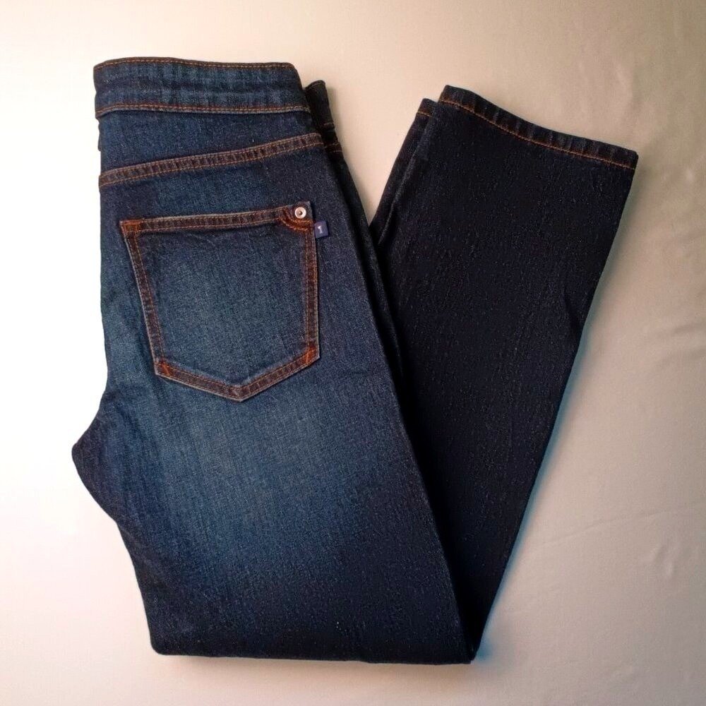 Pilcro Womens The Borrowed Distressed Straight Leg Jeans Size 24/0 Dark Wash
